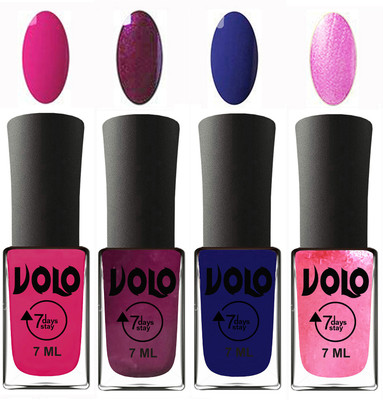 

Volo Ultra Lasting HD Shine Awesome Nail Polish Combo Magnta, Wine, Navy Blue, Metallic Pink(Pack of 4)