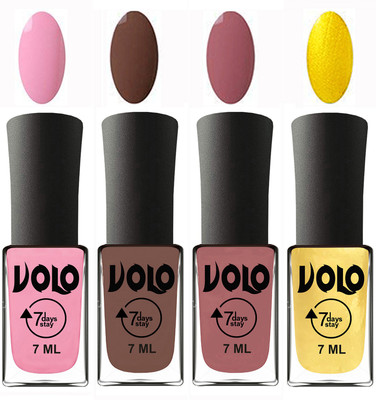 

Volo Ultra Lasting HD Shine Awesome Nail Polish Combo Light Pink, Brown, Chocolate Peach, Metallic Light Golden(Pack of 4)