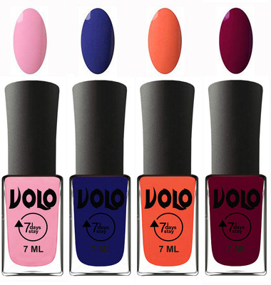 

Volo Ultra Lasting HD Shine Awesome Nail Polish Combo Light Pink, Navy Blue, Neon Orange, Wine Maroon(Pack of 4)