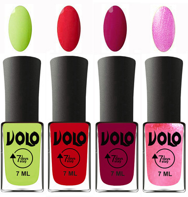

Volo Ultra Lasting HD Shine Awesome Nail Polish Combo Parrot Green, Redish Orange, Magnta, Metallic Pink(Pack of 4)