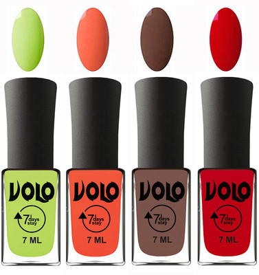 

Volo Ultra Lasting HD Shine Awesome Nail Polish Combo Parrot Green, Neon Orange, Brown, Blood Red(Pack of 4)