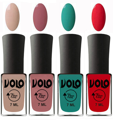 

Volo Ultra Lasting HD Shine Awesome Nail Polish Combo Light Nude, Chocolate Peach, Radium Green, Redish Orange(Pack of 4)