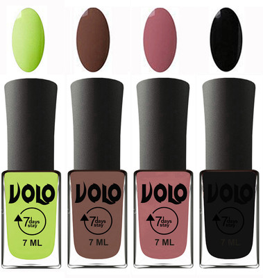 

Volo Ultra Lasting HD Shine Awesome Nail Polish Combo Parrot Green, Brown, Chocolate Peach, Black(Pack of 4)