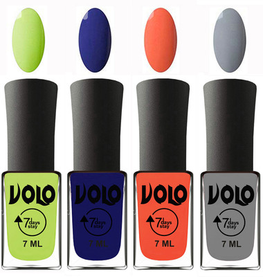 

Volo Ultra Lasting HD Shine Awesome Nail Polish Combo Parrot Green, Navy Blue, Neon Orange, Light Grey(Pack of 4)