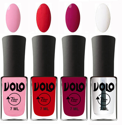 

Volo Ultra Lasting HD Shine Awesome Nail Polish Combo Light Pink, Redish Orange, Magnta, Top Coat(Pack of 4)