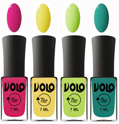 Volo Ultra Lasting HD Shine Awesome Nail Polish Combo Magnta, Yellow, Parrot Green, Radium Green(Pack of 4)