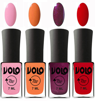 

Volo Ultra Lasting HD Shine Awesome Nail Polish Combo Light Pink, Peach, Wine, Blood Red(Pack of 4)