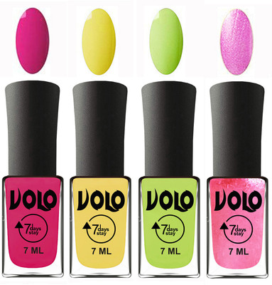 

Volo Ultra Lasting HD Shine Awesome Nail Polish Combo Magnta, Yellow, Parrot Green, Metallic Pink(Pack of 4)