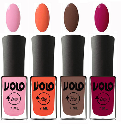 

Volo Ultra Lasting HD Shine Awesome Nail Polish Combo Light Pink, Neon Orange, Brown, Magnta(Pack of 4)