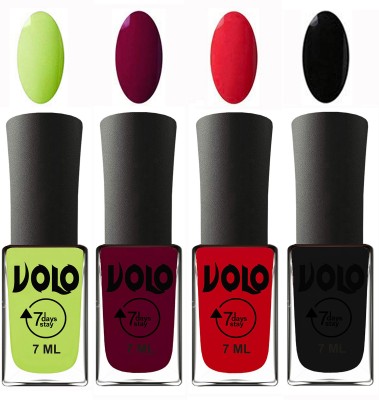 

Volo Ultra Lasting HD Shine Awesome Nail Polish Combo Parrot Green, Wine Maroon, Redish Orange, Black(Pack of 4)