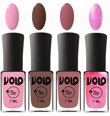 

Volo Ultra Lasting HD Shine Awesome Nail Polish Combo Light Pink, Brown, Chocolate Peach, Metallic Pink(Pack of 4)