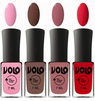 

Volo Ultra Lasting HD Shine Awesome Nail Polish Combo Light Pink, Brown, Chocolate Peach, Redish Orange(Pack of 4)