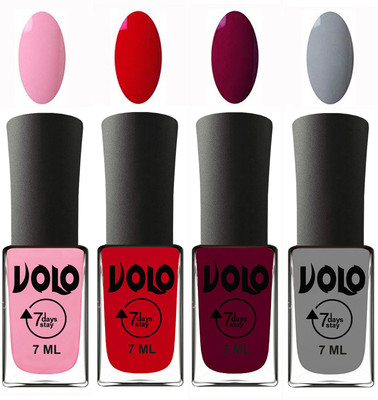 

Volo Ultra Lasting HD Shine Awesome Nail Polish Combo Light Pink, Blood Red, Wine Maroon, Light Grey(Pack of 4)