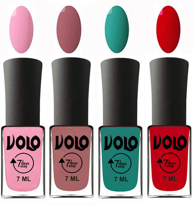 

Volo Ultra Lasting HD Shine Awesome Nail Polish Combo Light Pink, Chocolate Peach, Radium Green, Blood Red(Pack of 4)