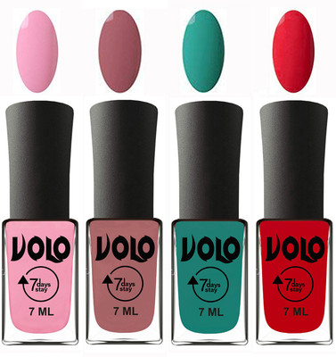 

Volo Ultra Lasting HD Shine Awesome Nail Polish Combo Light Pink, Chocolate Peach, Radium Green, Redish Orange(Pack of 4)