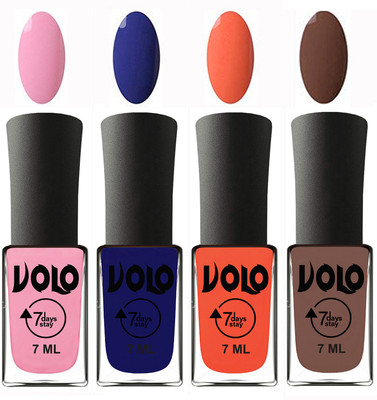 

Volo Ultra Lasting HD Shine Awesome Nail Polish Combo Light Pink, Navy Blue, Neon Orange, Brown(Pack of 4)