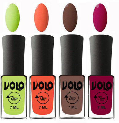 

Volo Ultra Lasting HD Shine Awesome Nail Polish Combo Parrot Green, Neon Orange, Brown, Magnta(Pack of 4)