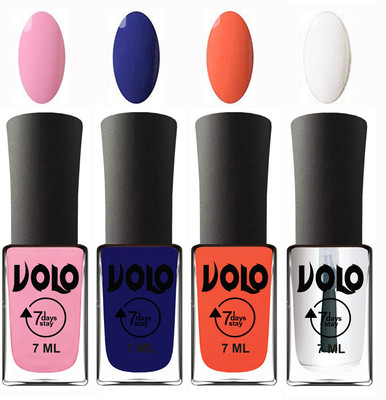 

Volo Ultra Lasting HD Shine Awesome Nail Polish Combo Light Pink, Navy Blue, Neon Orange, Top Coat(Pack of 4)