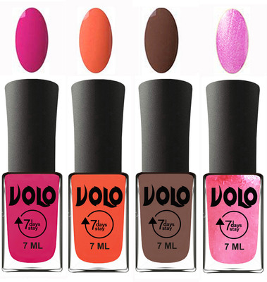 

Volo Ultra Lasting HD Shine Awesome Nail Polish Combo Magnta, Neon Orange, Brown, Metallic Pink(Pack of 4)