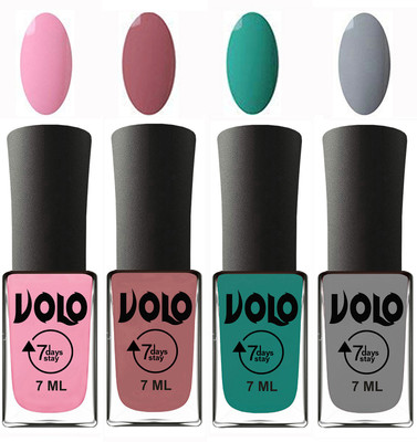 

Volo Ultra Lasting HD Shine Awesome Nail Polish Combo Light Pink, Chocolate Peach, Radium Green, Light Grey(Pack of 4)
