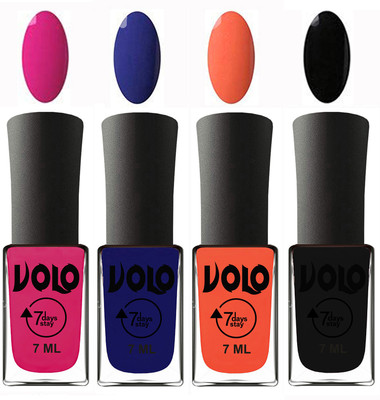 

Volo Ultra Lasting HD Shine Awesome Nail Polish Combo Magnta, Navy Blue, Neon Orange, Black(Pack of 4)