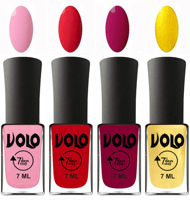 

Volo Ultra Lasting HD Shine Awesome Nail Polish Combo Light Pink, Redish Orange, Magnta, Metallic Light Golden(Pack of 4)