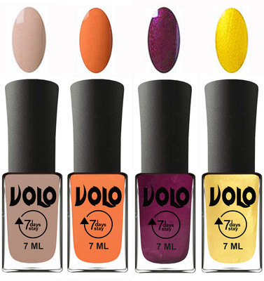 

Volo Ultra Lasting HD Shine Awesome Nail Polish Combo Light Nude, Peach, Wine, Metallic Light Golden(Pack of 4)