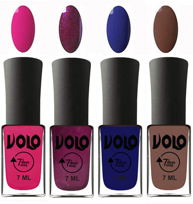 

Volo Ultra Lasting HD Shine Awesome Nail Polish Combo Magnta, Wine, Navy Blue, Brown(Pack of 4)