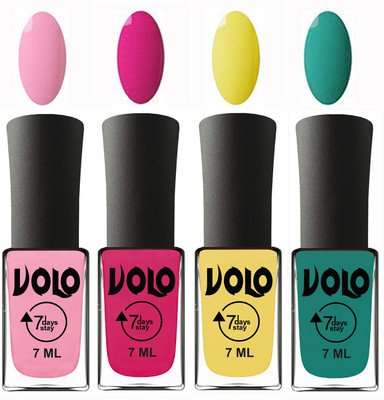 

Volo Ultra Lasting HD Shine Awesome Nail Polish Combo Light Pink, Magnta, Yellow, Radium Green(Pack of 4)