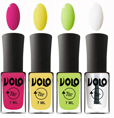 

Volo Ultra Lasting HD Shine Awesome Nail Polish Combo Magnta, Yellow, Parrot Green, Top Coat(Pack of 4)