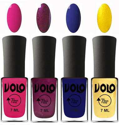 

Volo Ultra Lasting HD Shine Awesome Nail Polish Combo Magnta, Wine, Navy Blue, Metallic Light Golden(Pack of 4)