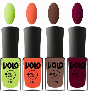 

Volo Ultra Lasting HD Shine Awesome Nail Polish Combo Parrot Green, Neon Orange, Brown, Wine Maroon(Pack of 4)