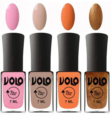 

Volo Ultra Lasting HD Shine Awesome Nail Polish Combo Light Pink, Light Nude, Peach, Metallic Dark Golden(Pack of 4)