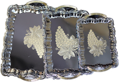 mega star Different Size Serving Tray with Handles for Serve Food, Coffee ,Tea, Fruit, Desert, Use as Party Plate, Platters Plate Bowl Serving Set silver Tray(3 Tray)