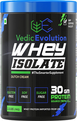 

Vedic Evolution WHEY PROTEIN ISOLATE - 2.2 lbs,1 Kg (Flavour DUTCH CREAM), 100% Whey ISOLATE, 30 servings, 30g Protein in one serving Whey Protein(1 kg, Dutch Cream)