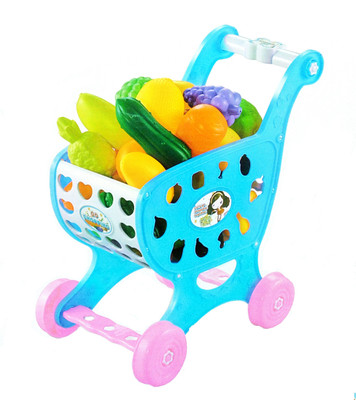 

TALKING GANESHA 40 Pcs Shopping Cart Trolley With Fruits & Vegetables Pretend & Play Toy For Kids - Blue Pink
