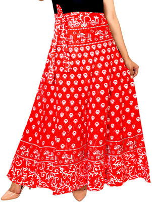 JWF Printed Women Wrap Around Red Skirt