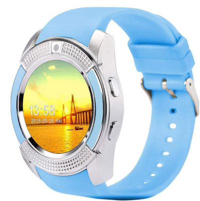 

HBNS Original SmartWatch Sim Card And TF Card With Round Metal Dial Smartwatch(Blue Strap Free Size)