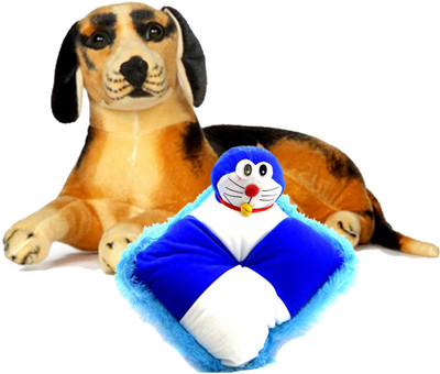 

Gift Decor Shop Black Dog Stuffed soft Toy (Black/Yellow, 21 cm) Combo with soft doraemon pillow for kids (Blue/White, 28 cm) - 21 cm(Multicolor)