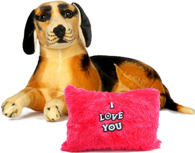 

Gift Decor Shop Black Dog Stuffed soft Toy (Black/Yellow, 21 cm) Combo with soft I love you pillow for kids (Red, 25 cm) - 21 cm(Multicolor)