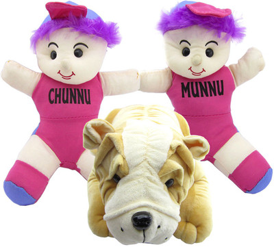 

Gift Decor Shop Chunnu Munnu Soft Toy (Multi, 30 cm) Combo with soft toy bull dog for Kids (Multi, 17 cm) - 30 cm(Multicolor)