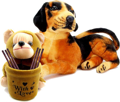 

Gift Decor Shop Black Dog Stuffed soft Toy (Black/Yellow, 21 cm) Combo with soft toy teddy bear with love penstand for kids (Brown, 20 cm) - 21 cm(Multicolor)
