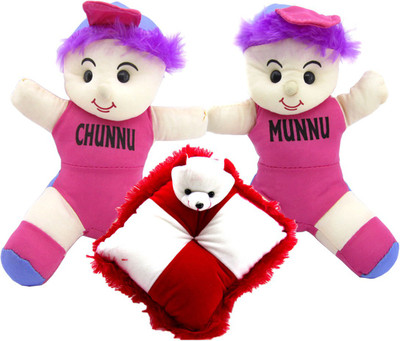 

Gift Decor Shop Chunnu Munnu Soft Toy (Multi, 30 cm) Combo with stuffed toy bear pillow for Kids (Red/White, 28 cm) - 30 cm(Multicolor)