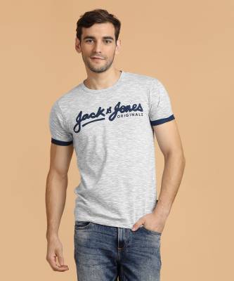 Jack & Jones Printed Men's Round Neck Grey T-Shirt