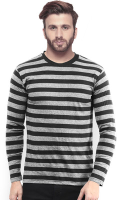 Tripr Striped Men Round or Crew Grey T-Shirt