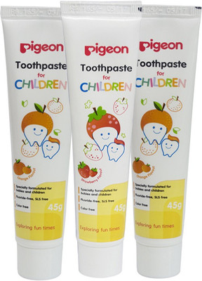 Pigeon Children Toothpaste Strawberry 45 Gms Combo (1 Pc + Orange 45 Gms 2 Pc) Toothpaste(135 g, Pack of 3)