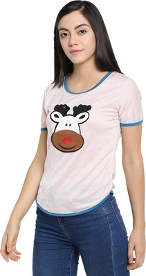 Camey Casual Half Sleeve Printed Women Pink Top