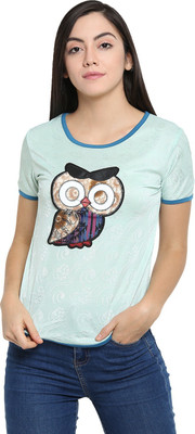 Camey Casual Half Sleeve Printed Women Green Top