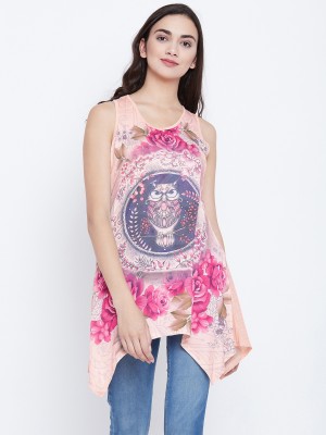 Camey Casual Sleeveless Printed Women Pink Top