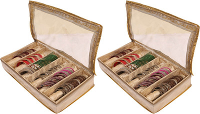 

kuber industries Brocade 6 Rod Bangle Box, Golden Set of 2 Pcs Jewellery bangle box Vanity Box(Gold)